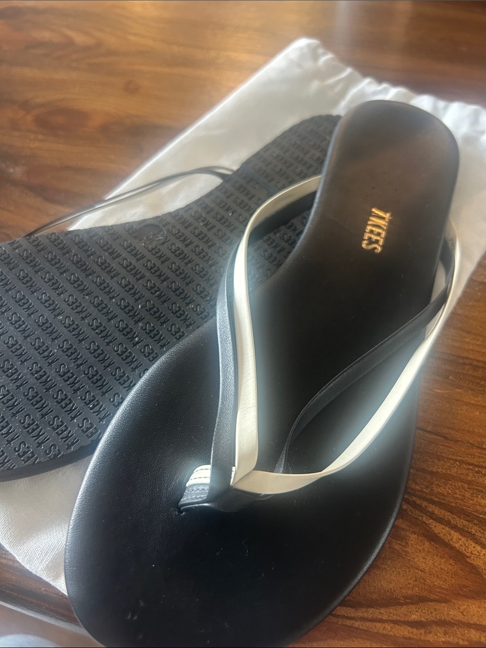 TKEES Black Sandals with Ivory-Strap Detail